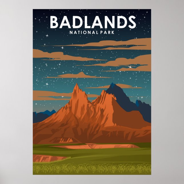 Poster Viagens vintage do Parque Nacional das Badlands (Frente)