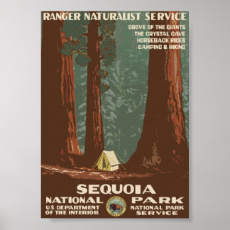 Póster Viagens vintage do Parque Nacional Sequoia