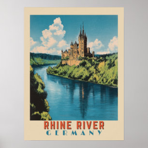 Poster Viagens vintage do rio Reno na Alemanha