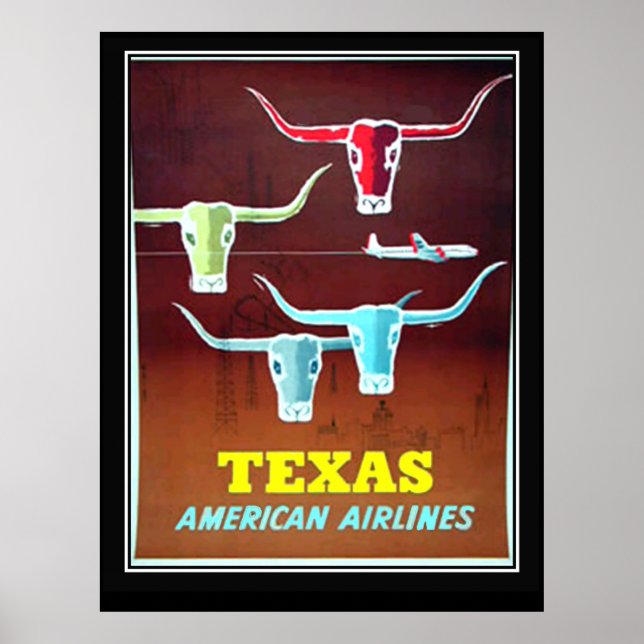Póster Viagens vintage do Texas (Frente)