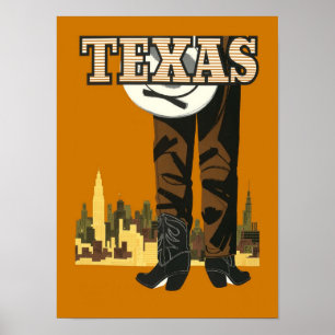 Poster Viagens vintage do Texas Cowboy