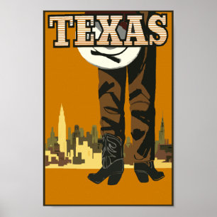 Poster Viagens vintage do Texas USA Cowboy Boots