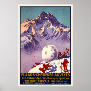 Poster Viagens vintage dos esportes de inverno da suiça