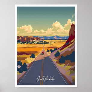 Poster Viagens vintage dos Estados Unidos da Dakota do Su