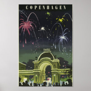 Poster Viagens vintage dos Jardins de Copenhagen Tivoli