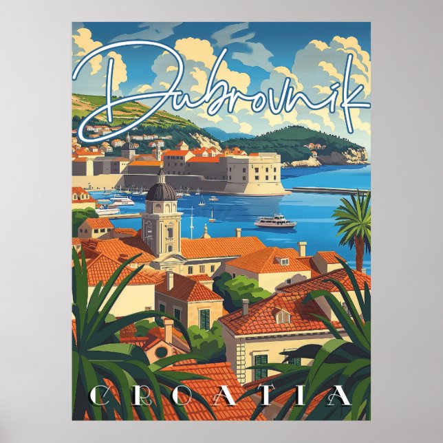 Poster Viagens vintage Dubrovnik Croácia (Frente)