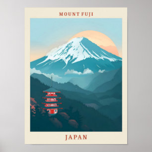 Poster Viagens vintage Elegante do Monte Fuji Japão