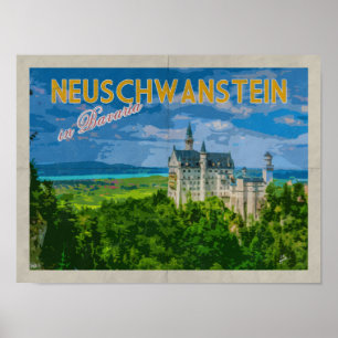 Póster Viagens vintage em relevo Neuschwanstein