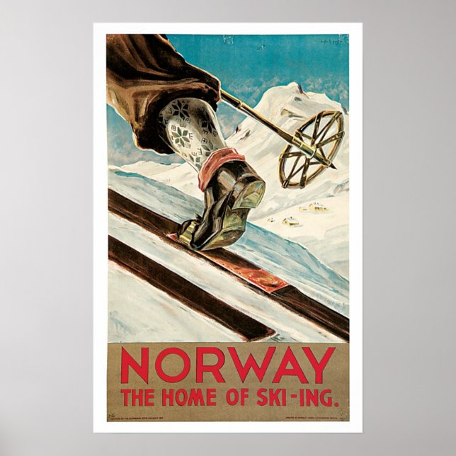 Poster Viagens vintage,Esquema da Noruega (Frente)