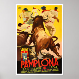 Poster viagens vintage Feria de Pamplona, 1954