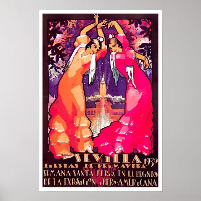 Poster viagens vintage Feria de Sevilla, 1930 (Frente)