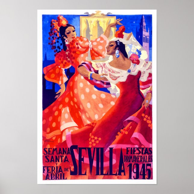 Poster viagens vintage Feria de Sevilla, 1945 (Frente)
