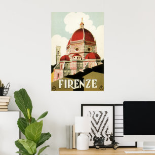 Póster Viagens vintage Florence Firenze Itália Church Duo