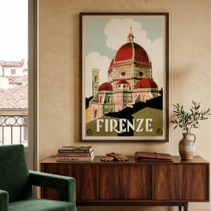 Póster Viagens vintage Florence Firenze Itália Church Duo