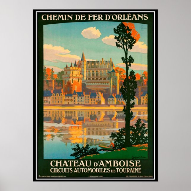 Póster Viagens vintage França, Castelo de Amboise - (Frente)