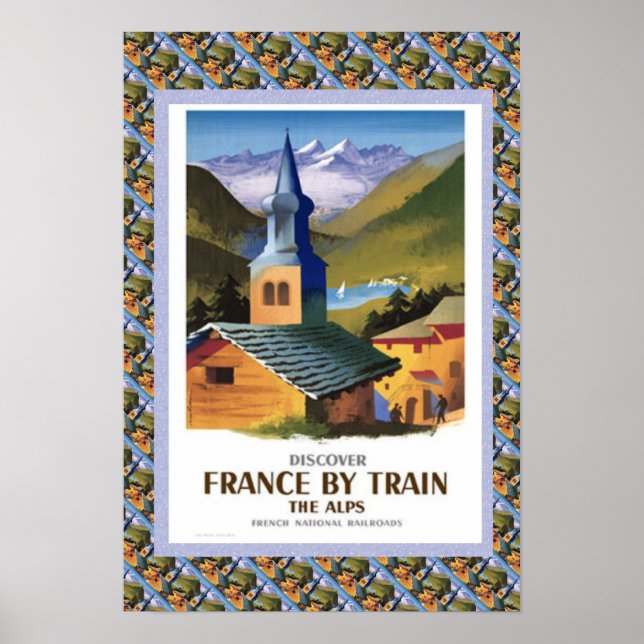 Póster Viagens vintage, França de comboio (Frente)