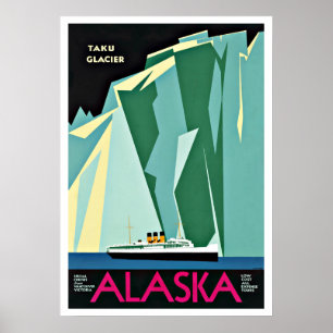 Póster Viagens vintage Glaciar do Alaska Taku