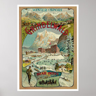 Póster Viagens vintage Grindelwald, suiça