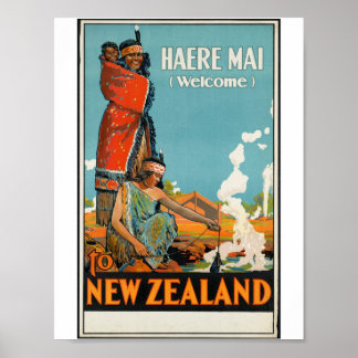 Póster Viagens vintage Haere Mai Nova Zelândia