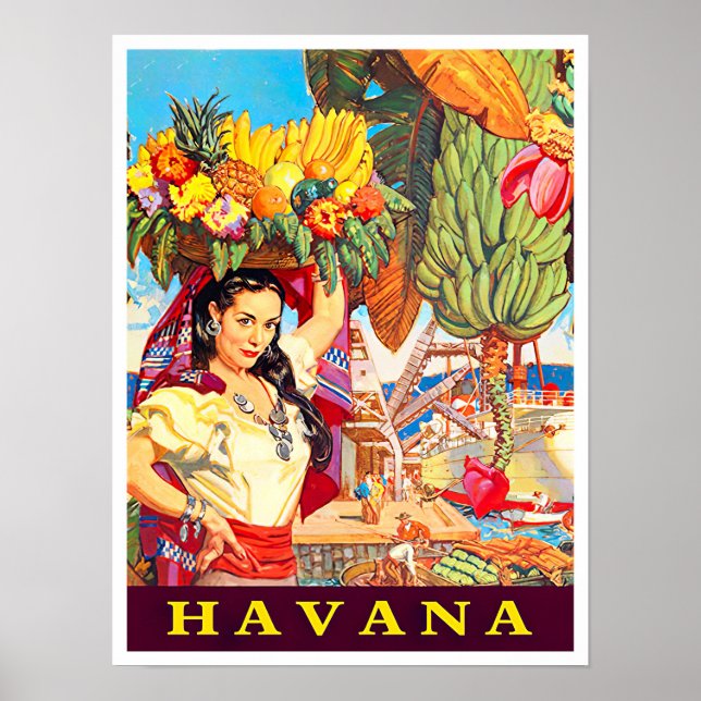 Poster Viagens vintage Havana Cuba (Frente)