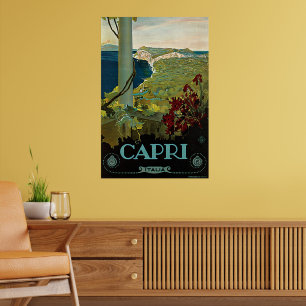 Póster Viagens vintage, Ilha de Capri, Itália Costa Itali