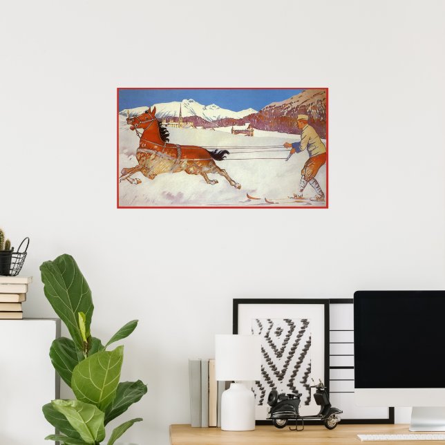 Poster Viagens vintage, inverno na Suiça Engadin (Escritório em casa)