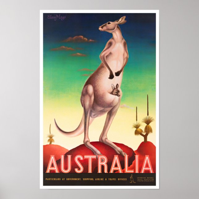 Poster Viagens vintage Kangaroo Austrália (Frente)