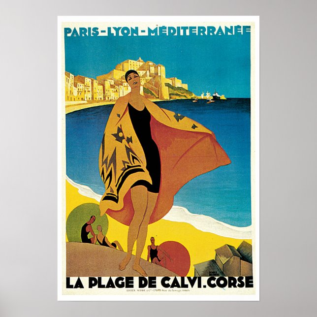 Poster Viagens vintage, La Plage De Calvi França (Frente)