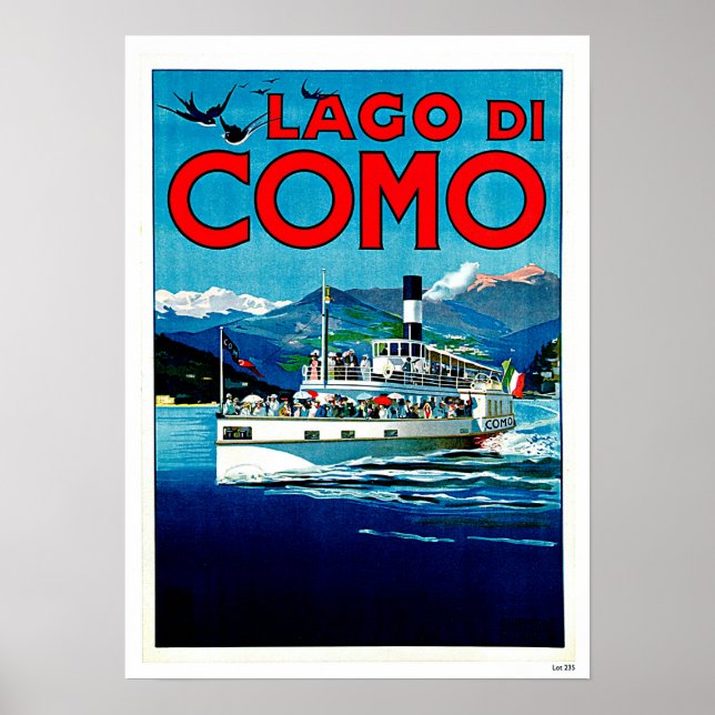 Póster Viagens vintage Lago de Como Lago Itália (Frente)