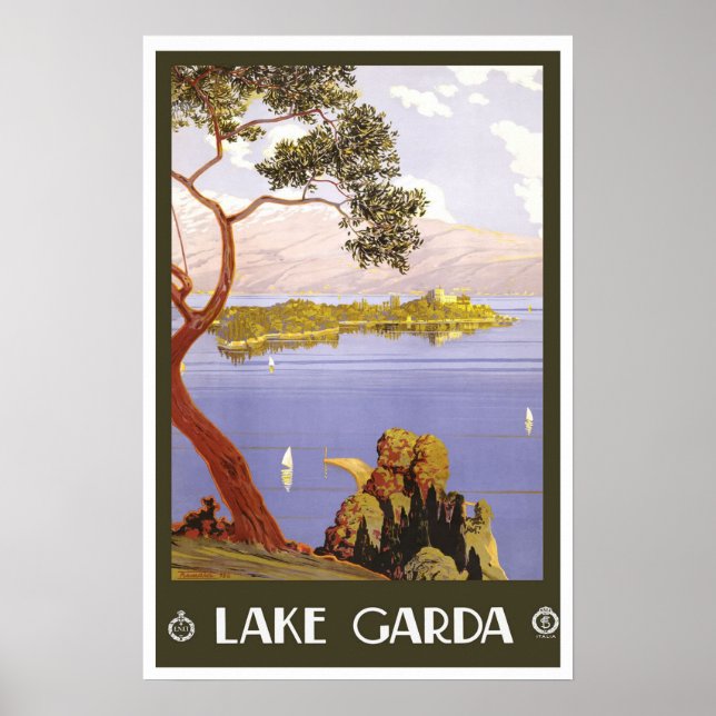 Póster Viagens vintage, Lago Garda (Frente)