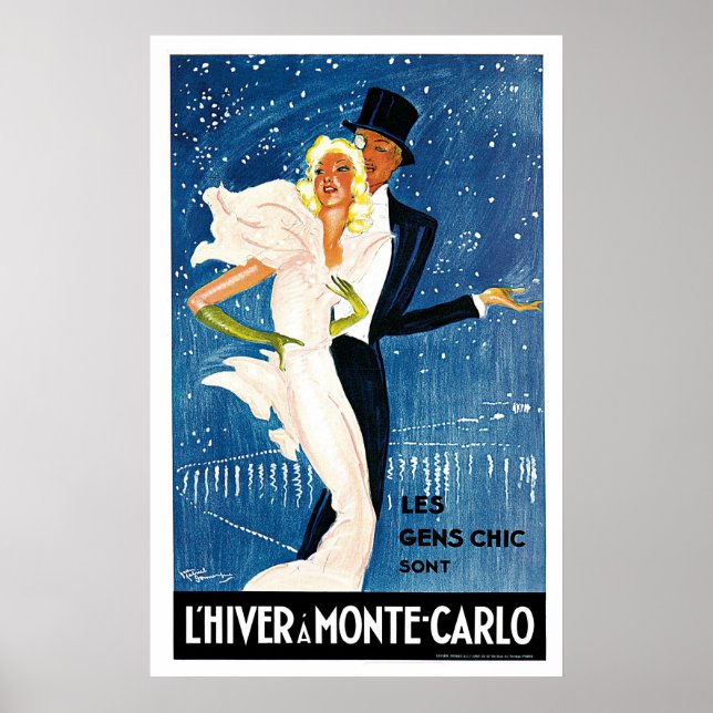 Poster Viagens vintage L'Hiver Monte Carlo Mônaco (Frente)