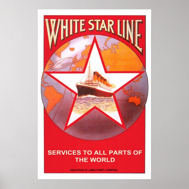 Póster Viagens vintage,Linha White Star (Frente)