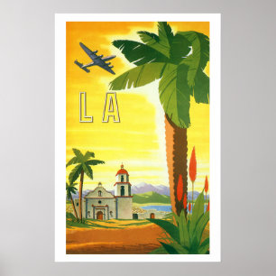 Póster Viagens vintage, Los Angeles, Califórnia