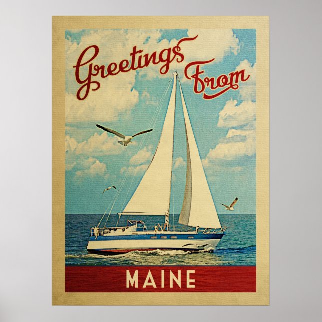 Poster Viagens vintage Maine Sailboat (Frente)
