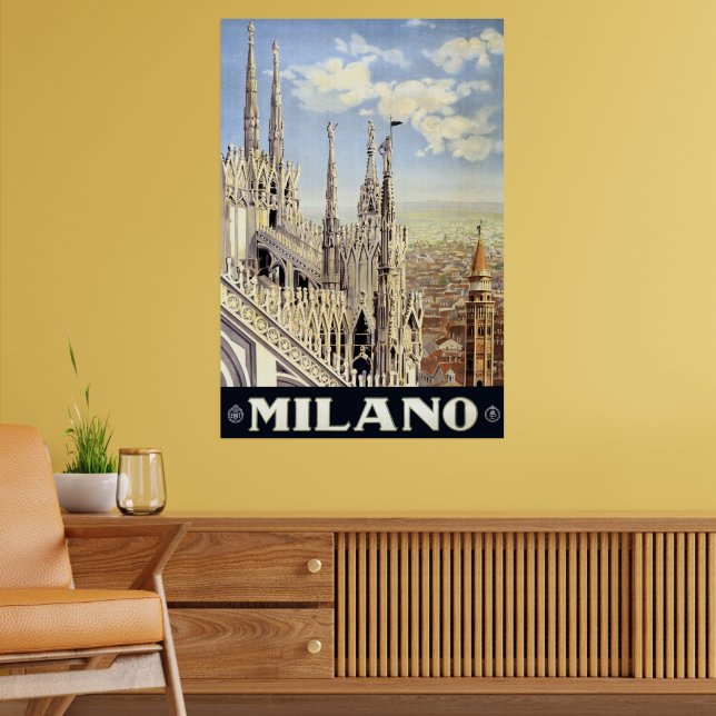Poster Viagens vintage Milano Itália Catedral Gótica Duom (Sala de Estar 2)