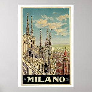 Póster Viagens vintage Milano Milão Itália
