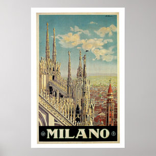 Póster Viagens vintage, Milão Italia