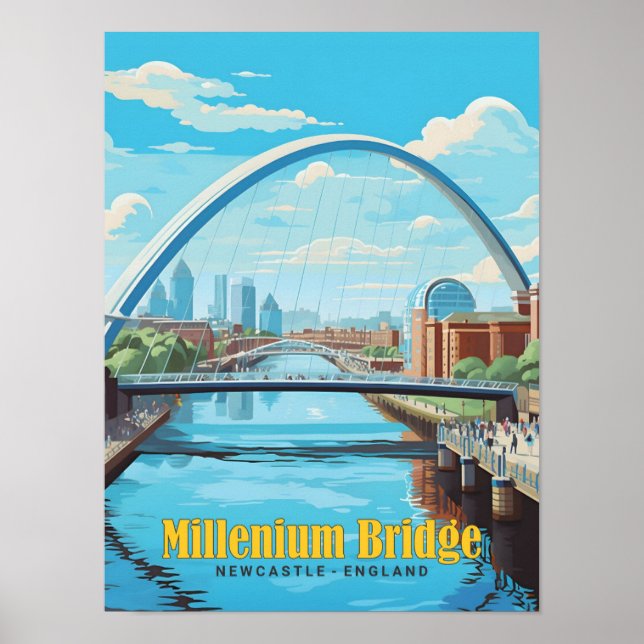 Poster Viagens vintage Millenium Bridge Newcastle England (Frente)