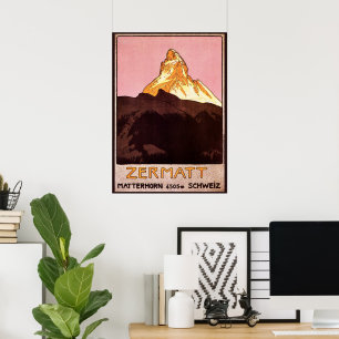Póster Viagens vintage, Montanha Matterhorn, Suiça