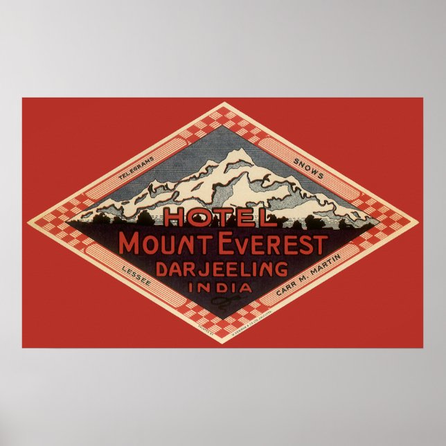 Póster Viagens vintage, Monte Everest, Darjeeling India (Frente)