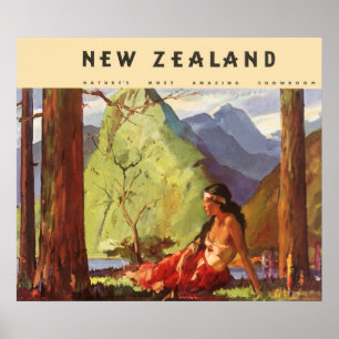 Póster Viagens vintage, mulher do nativo da paisagem de