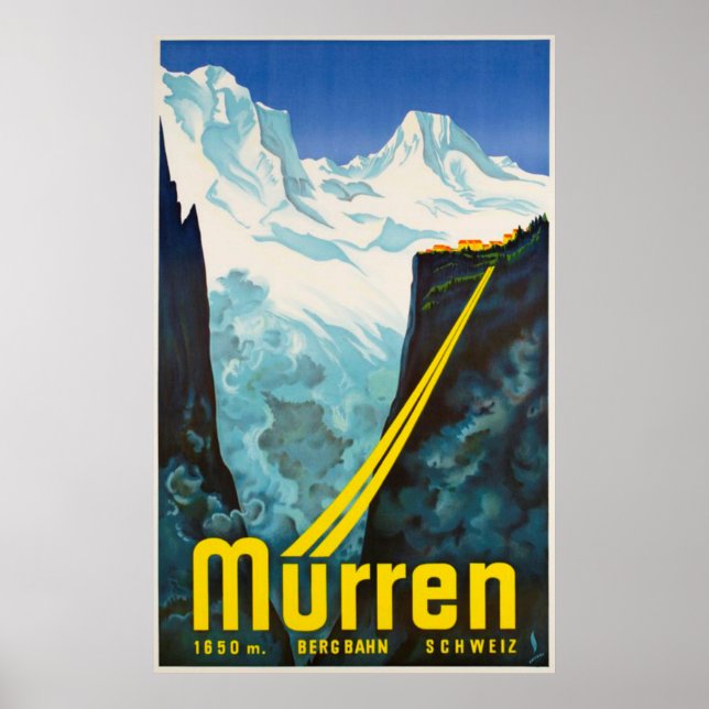 Poster Viagens vintage Murren Suiça (Frente)