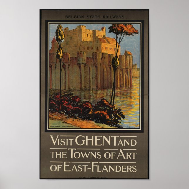 Póster Viagens vintage para a Bélgica (Frente)