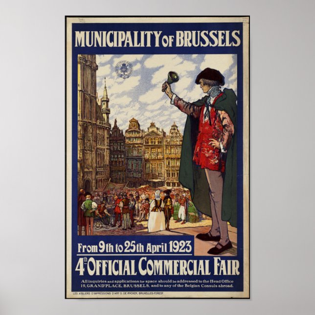 Póster Viagens vintage para Bruxelas (Frente)