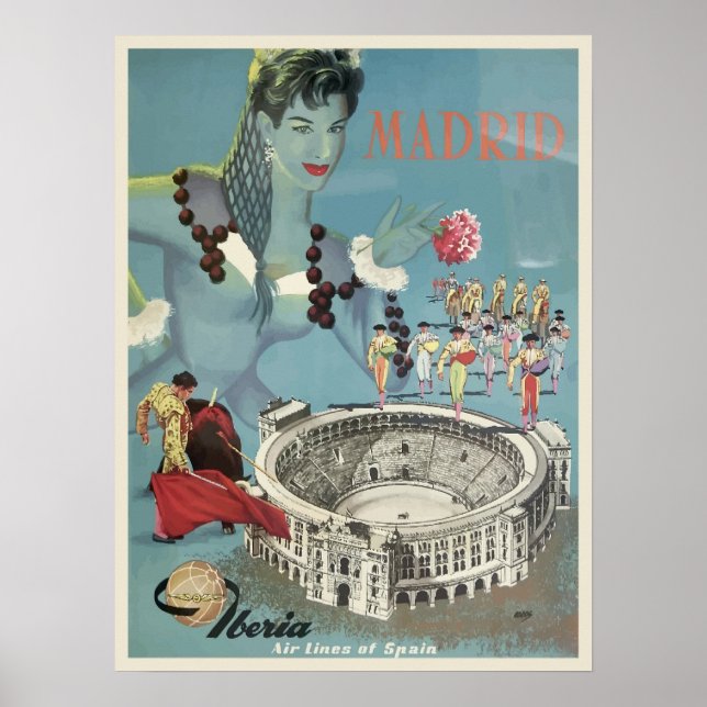 Poster Viagens vintage para Madrid, Espanha (Frente)