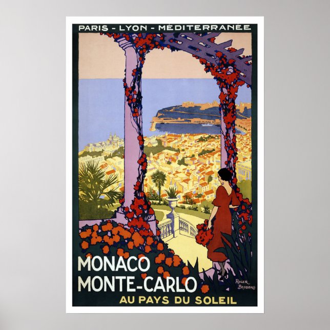 Poster Viagens vintage para Mônaco e Monte Carlo (Frente)