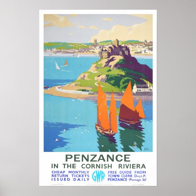 Póster Viagens vintage, Penzance. (Frente)
