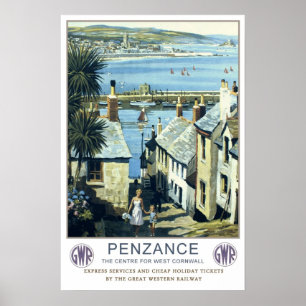 Póster Viagens vintage, Penzance, Cornualha