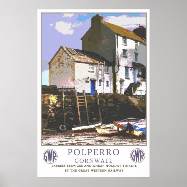 Póster Viagens vintage, Polperro. (Frente)