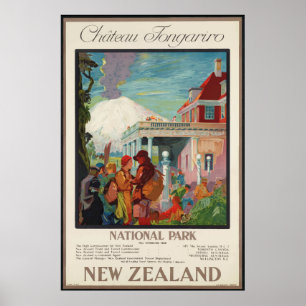 Poster Viagens vintage Poste Chateau Tongariro Nova Zelâ